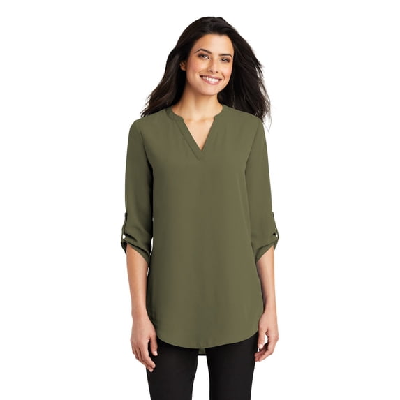 Port Authority LW701 Ladies 3/4-Sleeve Tunic Blouse, Deep Olive, XXL