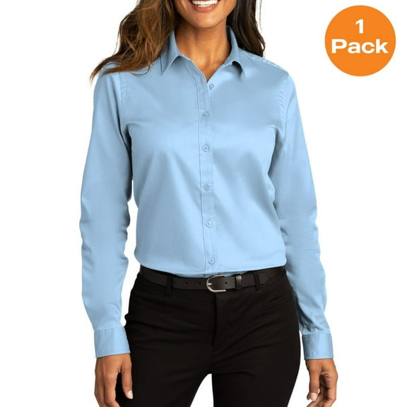 Port Authority LW808 Ladies Long Sleeve SuperPro React Twill Shirt , Cloud Blue, XXL, Mens Dress Shirts