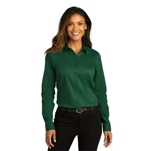 Port Authority LW808 Ladies Long Sleeve SuperPro React Twill Shirt , Dark Green, XS