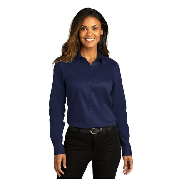 Port Authority LW808 Ladies Long Sleeve SuperPro React Twill Shirt , Strong Blue, S, Womens Button Down Shirts