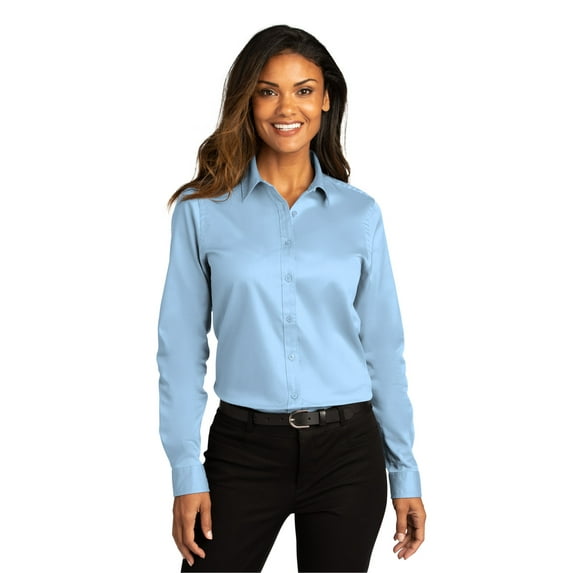 Port Authority LW808 Ladies Long Sleeve SuperPro React Twill Shirt , Strong Blue, S, Womens Button Down Shirts