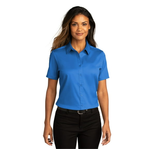 Port Authority LW809 Ladies Short Sleeve SuperPro React Twill Shirt, Strong Blue, S