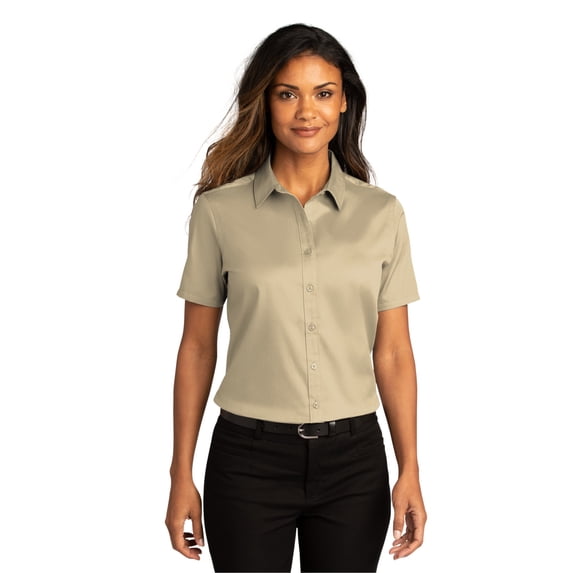 Port Authority LW809 Ladies Short Sleeve SuperPro React Twill Shirt, Wheat, 3XL