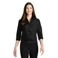 thumbnail image 1 of Port Authority Ladies 3/4-Sleeve Carefree Poplin Shirt Lw102 Deep Black XL, 1 of 4