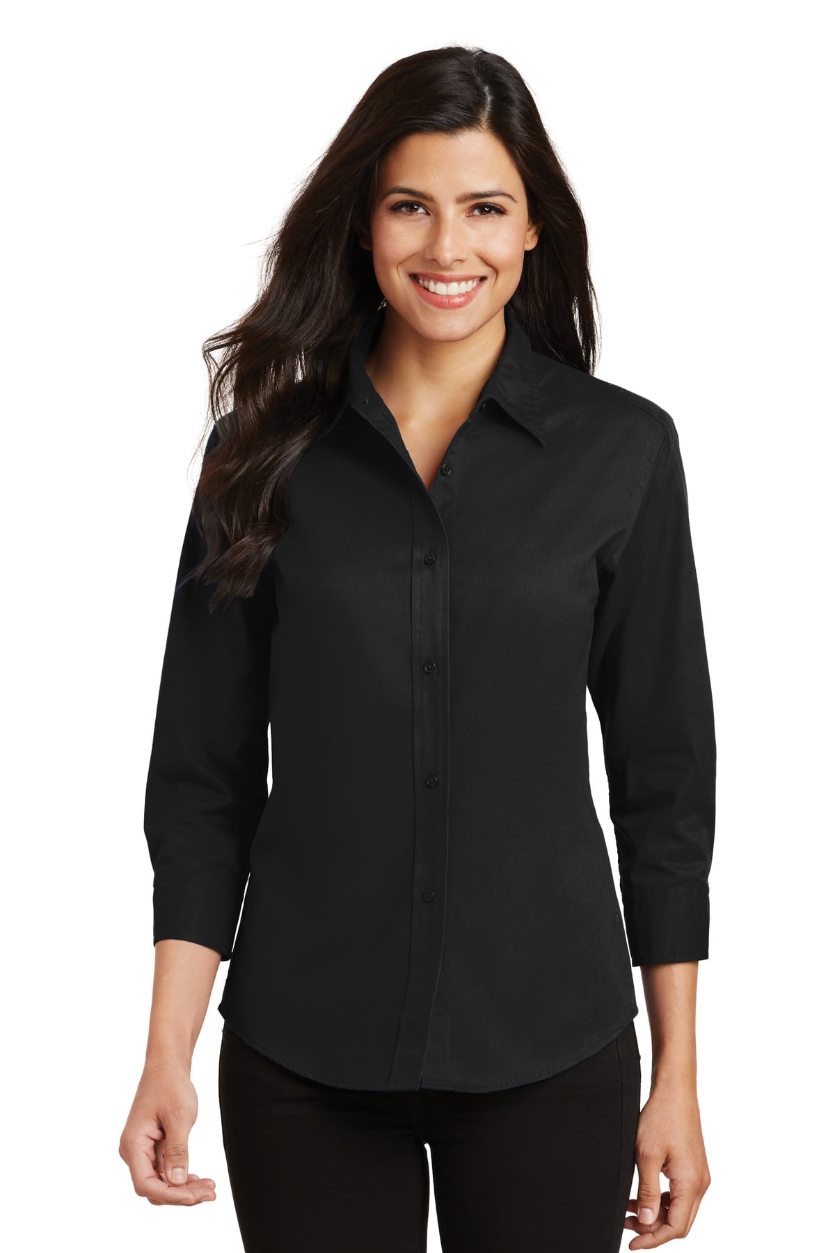 Port Authority Adult Female Women Plain 3/4-Sleeve Shirt Burgundy