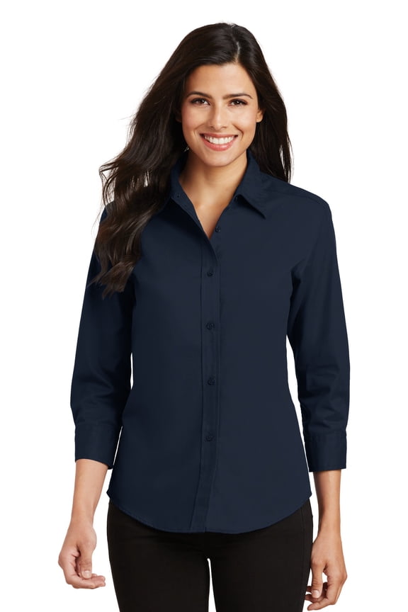 L612 Ladies 3/4-Sleeve Easy Care Shirt, Womens Button Down Shirts