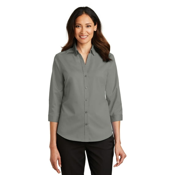 Port Authority Ladies 3/4 Sleeve SuperPro Twill Shirt-3XL (Monument Grey)
