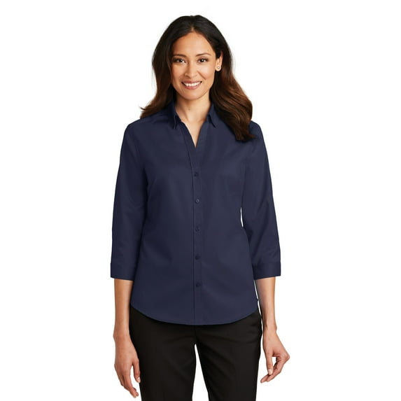 Port Authority Ladies 3/4 Sleeve SuperPro Twill Shirt-3XL (True Navy)