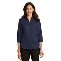 Port Authority Ladies 3/4 Sleeve SuperPro Twill Shirt-XS (True Navy)