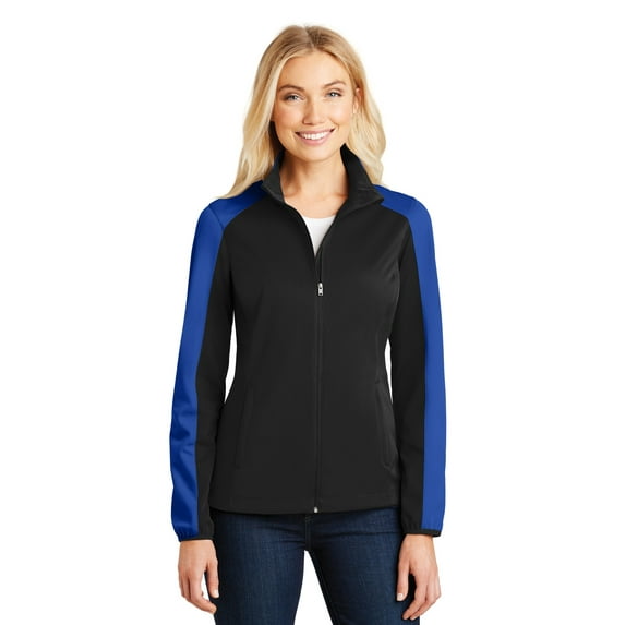 Port Authority Ladies Active Colorblock Soft Shell Jacket L718 - Deep Black/ True Royal - M
