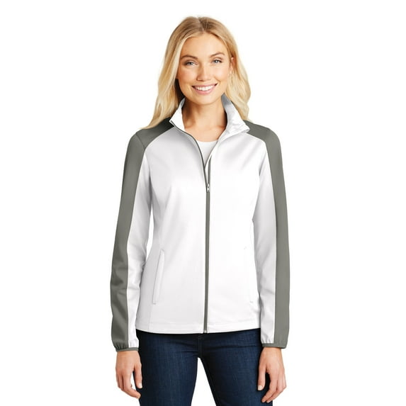 Port Authority Ladies Active Colorblock Soft Shell Jacket-M (White/ Rogue Grey)