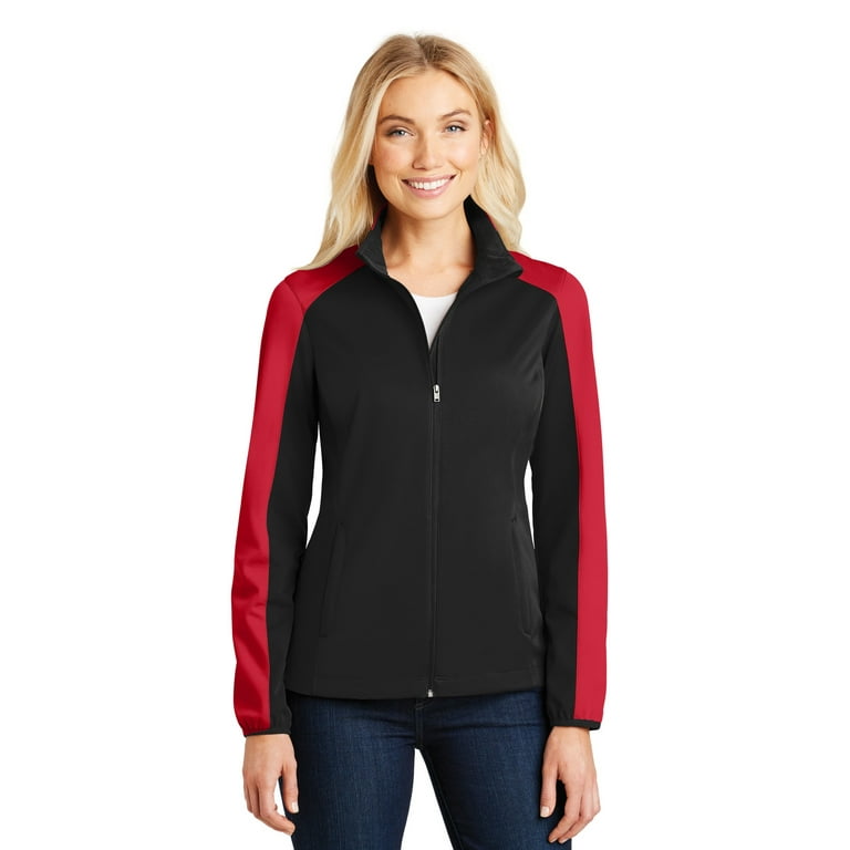 Port Authority Ladies Active Colorblock Soft Shell Jacket S Deep Black Rich Red Walmart