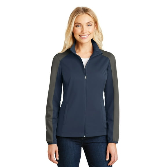 Port Authority Ladies Active Colorblock Soft Shell Jacket-S (Dress Blue Navy/ Grey Steel)