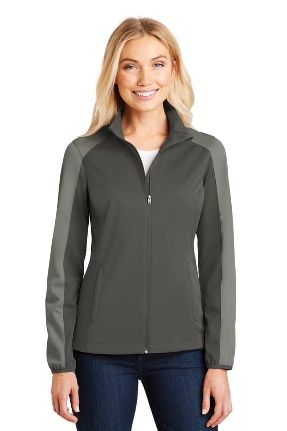 Ladies Active Colorblock Soft Shell Jacket-XS (Grey Steel/ Rogue Grey)