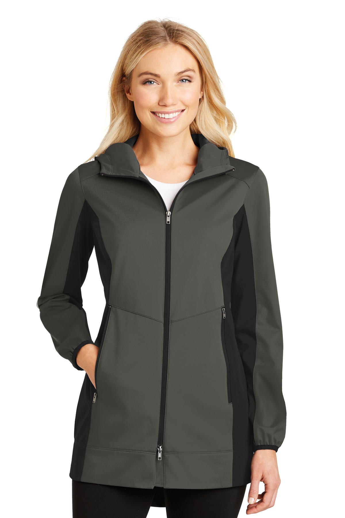 Port Authority Ladies Active Hooded Soft Shell Jacket-L (Grey Steel/ Deep Black) - image 1 of 6