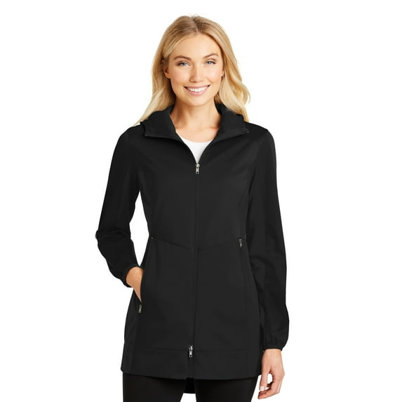 Port Authority Ladies Active Hooded Soft Shell Jacket-M (Deep Black)