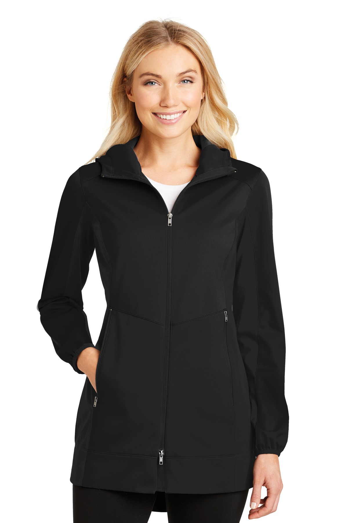 Port Authority Ladies Active Hooded Soft Shell Jacket-XS (Deep Black) - image 1 of 6