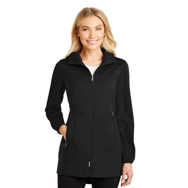 Port Authority Ladies Active Hooded Soft Shell Jacket-XS (Deep Black)