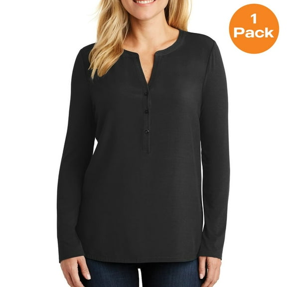 Port Authority Ladies Concept Henley Tunic, Black, XS, Womens Clothing, Womens Tops