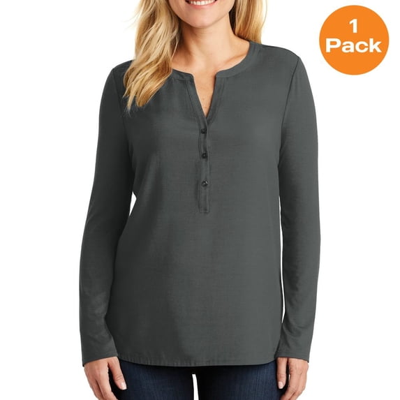 Port Authority Ladies Concept Henley Tunic, Grey Smoke, XS, Womens Clothing, Womens Tops