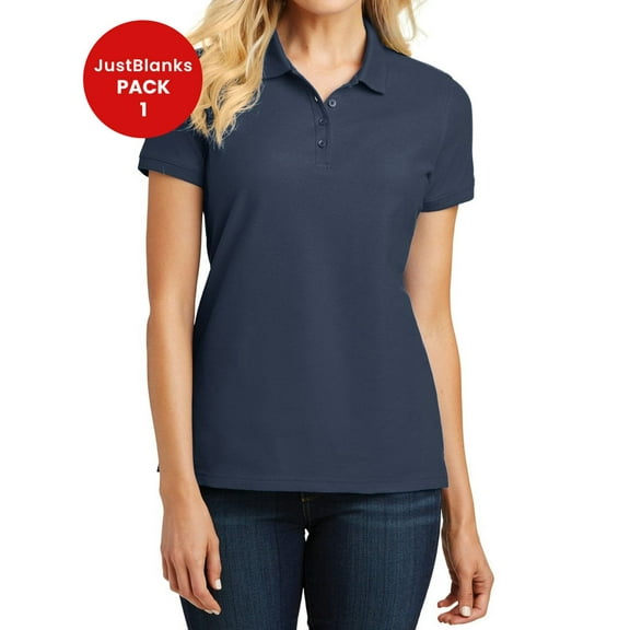 JustBlanks Ladies Core Classic Pique Polo 4 Button Placket with Dyed to Match Buttons
