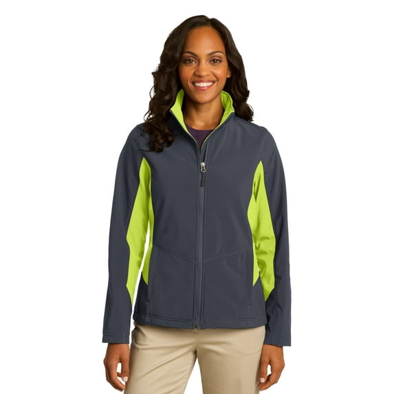 Port Authority Ladies Core Colorblock Soft Shell Jacket-2XL (Battleship Grey/ Charge Green)