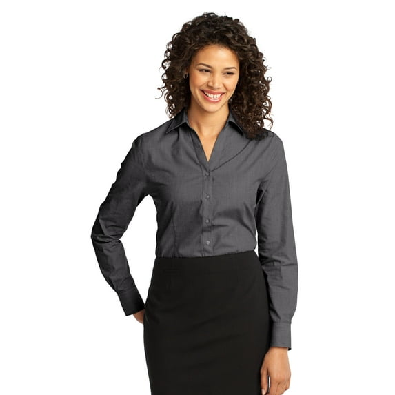 Port Authority Ladies Crosshatch Easy Care Shirt-4XL (Soft Black)