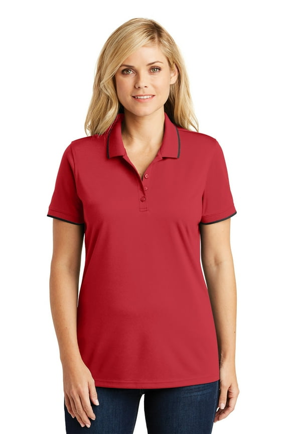 Ladies Dry Zone Uv Micro-Mesh Tipped Polo Lk111 - Rich Red/ Deep Black - L