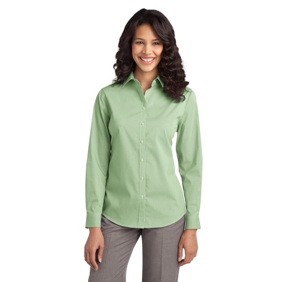 Port Authority Ladies Fine Stripe Stretch Poplin Shirt-3XL (Wintergreen/ White)