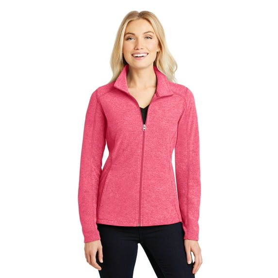 Port Authority Ladies Heather Microfleece Full Zip Jacket-XS (Pink Raspberry Heather)