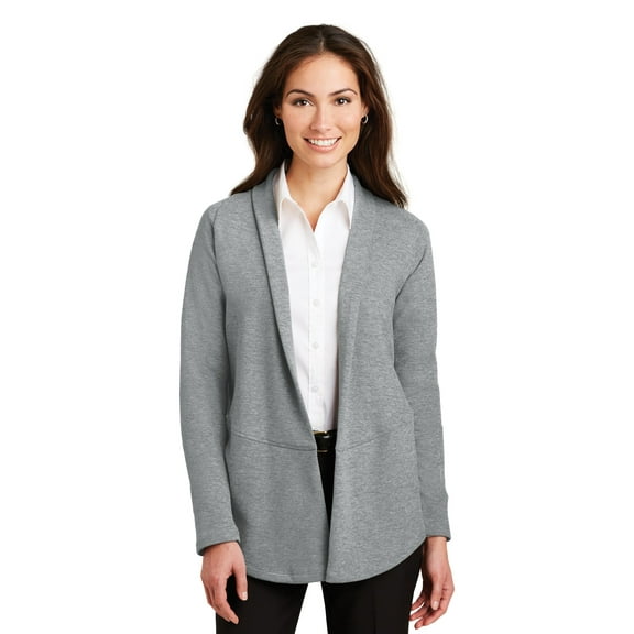 Port Authority Ladies Interlock Cardigan-M (Medium Grey Heather/ Charcoal Heather)