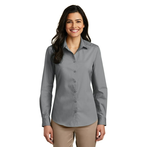 Port Authority Ladies Long Sleeve Carefree Poplin Shirt Lw100 - Gusty Grey - M