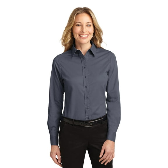 Port Authority Ladies Long Sleeve Easy Care Shirt-5XL (Steel Grey/Light Stone)