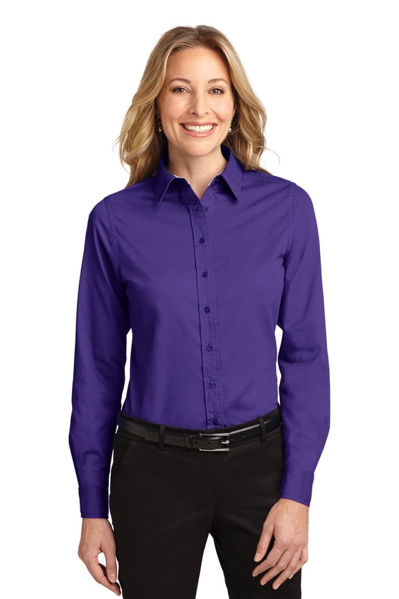 Ladies Long Sleeve Easy Care Shirt. L608 , L608 , Purple/Light Stone , X-Small