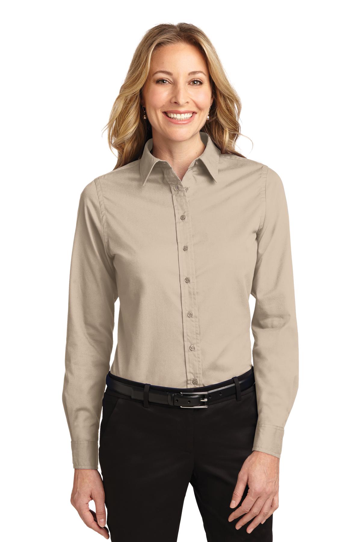 Port Authority Ladies Long Sleeve Easy Care Shirt-M (Stone) - image 1 of 6