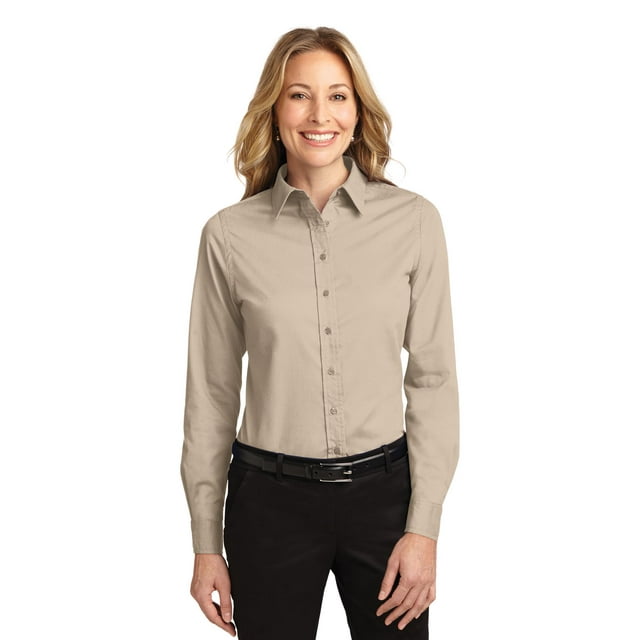 Port Authority Ladies Long Sleeve Easy Care Shirt-M (Stone)