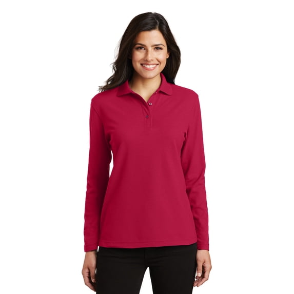 Port Authority Ladies Long Sleeve Silk Touch Polo-S (Red)