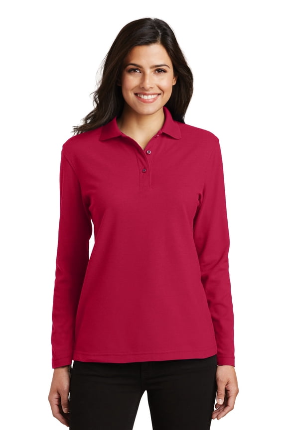 Ladies Long Sleeve Silk Touch Polo-S (Red)