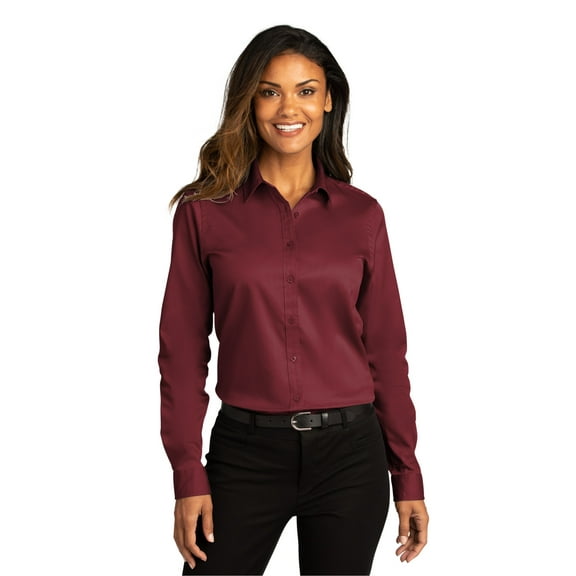 Port Authority Ladies Long Sleeve SuperPro React Twill Shirt, Burgundy, X-Small