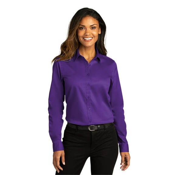 Port Authority Ladies Long Sleeve SuperPro React Twill Shirt, Purple, 3X-Large