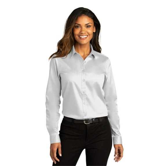 Port Authority Ladies Long Sleeve SuperPro React Twill Shirt, White, X-Small