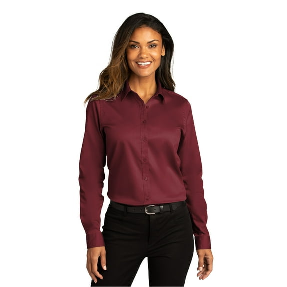 Port Authority Ladies Long Sleeve SuperPro ReactTwill Shirt. LW808 - XL Burgundy