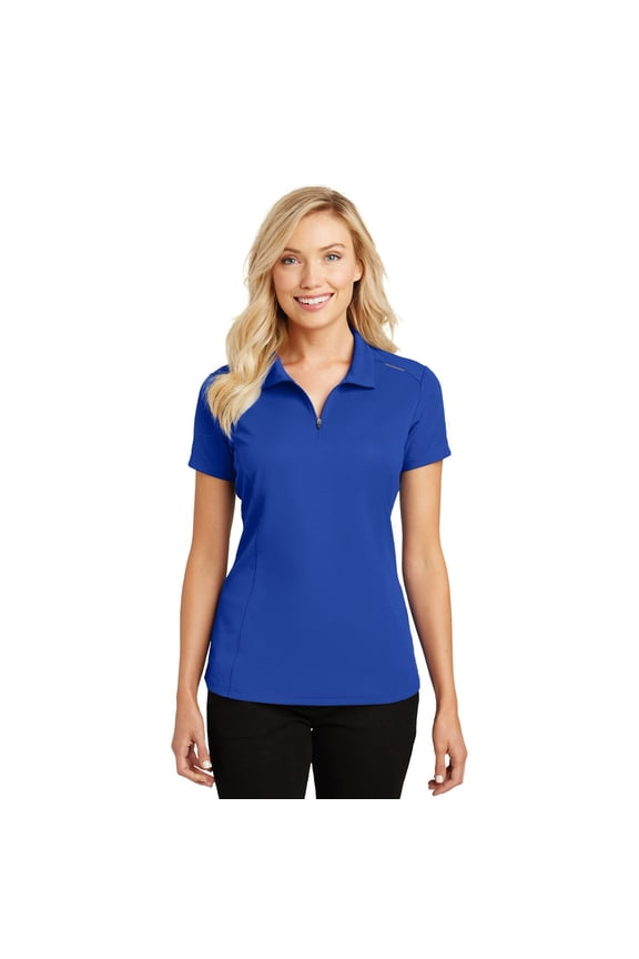 Ladies Pinpoint Mesh Zip Polo. L580