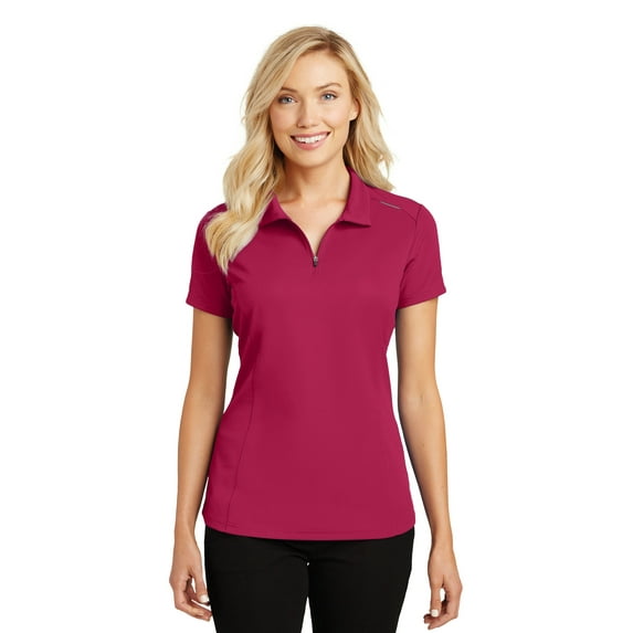 Port Authority Ladies Pinpoint Mesh Zip Polo-M (Dark Fuchsia)