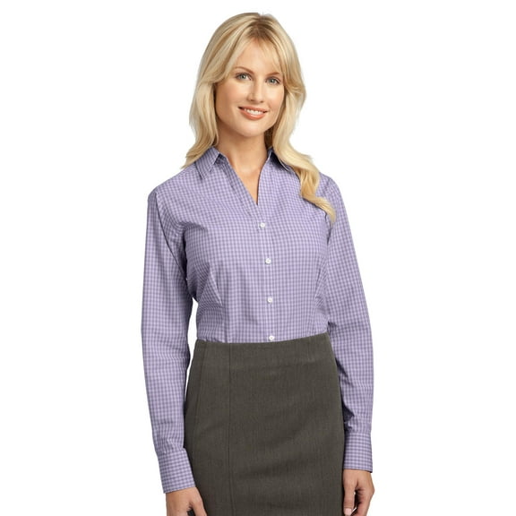 Port Authority Ladies Plaid Pattern Easy Care Shirt-3XL (Purple)
