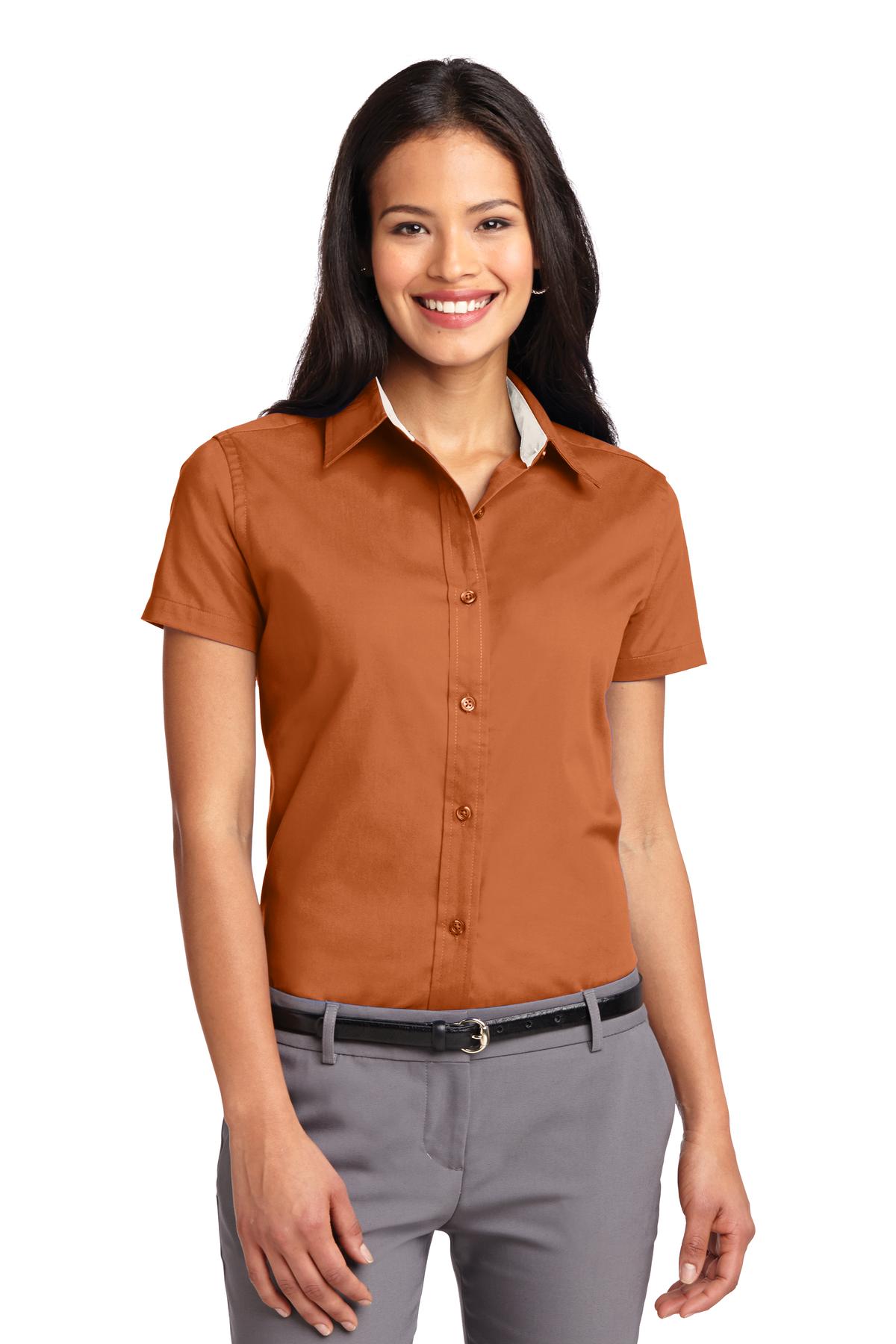 Port Authority Ladies Short Sleeve Easy Care Shirt-XS (Texas Orange/Light Stone) - image 1 of 6