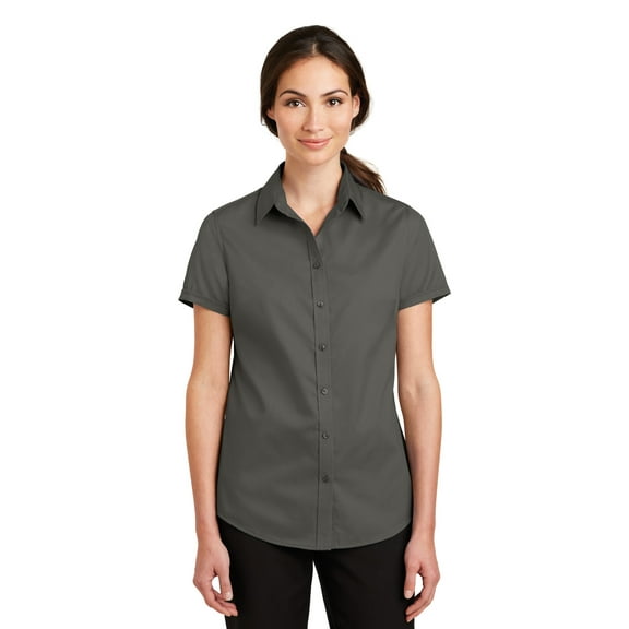 Port Authority Ladies Short Sleeve SuperPro Twill Shirt-3XL (Sterling Grey)