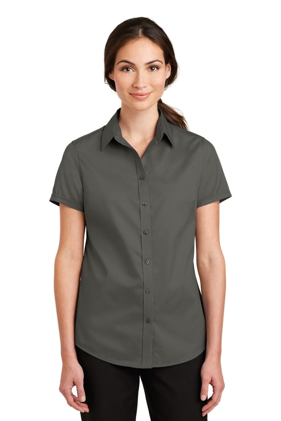 Ladies Short Sleeve SuperPro Twill Shirt-3XL (Sterling Grey)