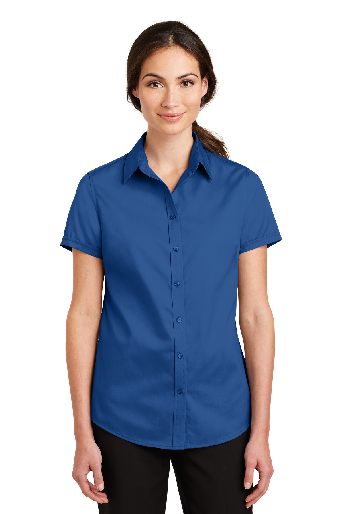 Port Authority Ladies Short Sleeve SuperPro Twill Shirt-M (True Blue) - image 1 of 6