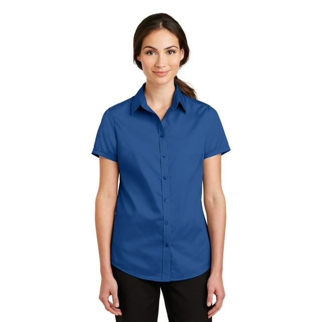 Port Authority Ladies Short Sleeve SuperPro Twill Shirt-M (True Blue)